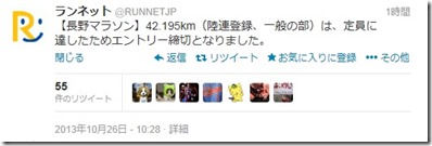 長野マラソンエントリー終了